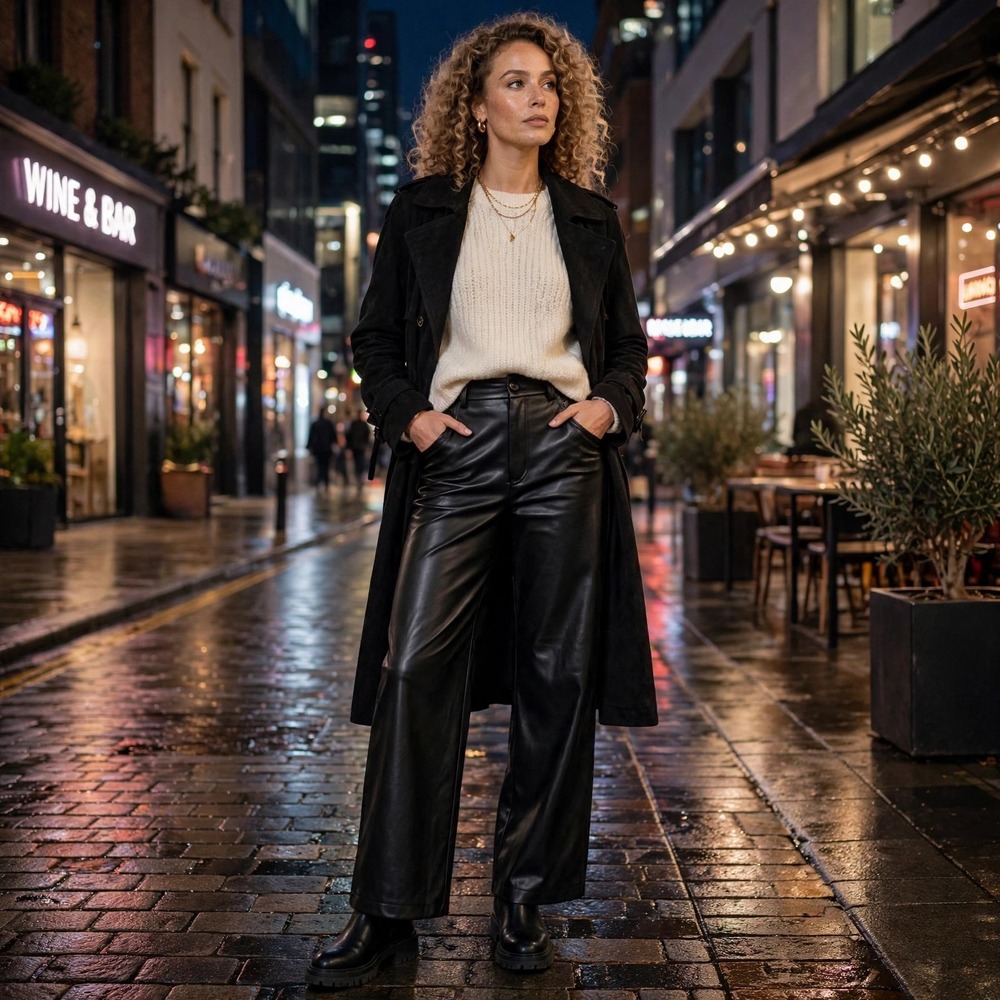 RolyPoly Faux Leather Pants Medium Black Wide Leg Career Casual Trendy